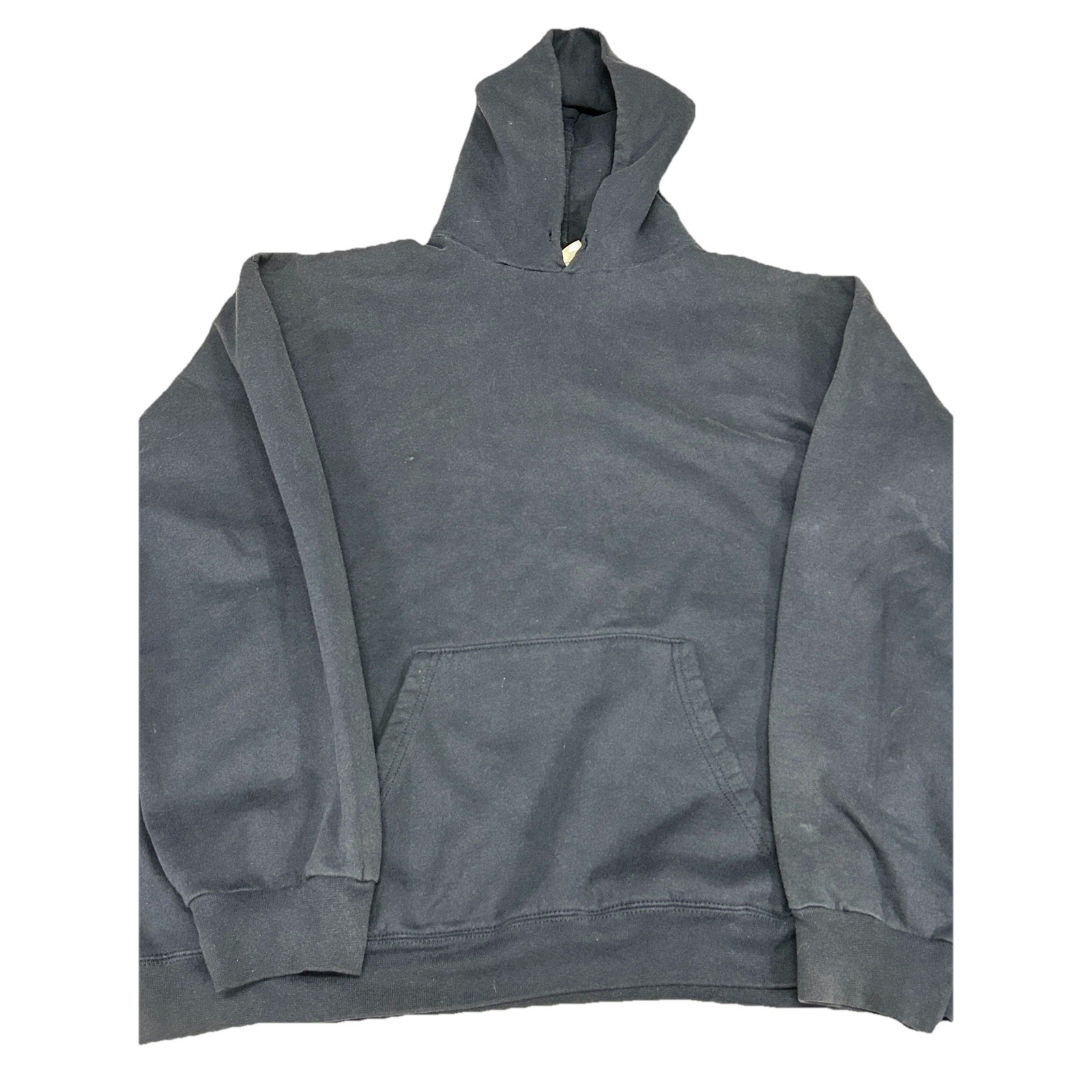 Vintage Navy Blue Pullover Hoodie Kangaroo Pocket Distressed Neck Xl